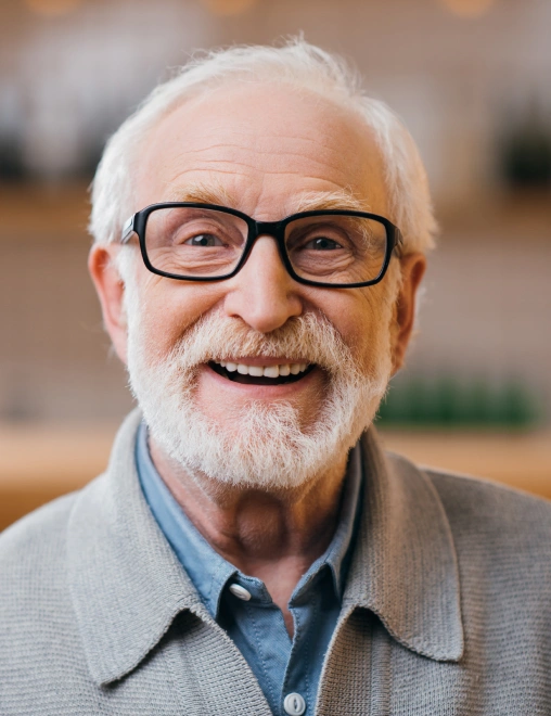 Smiling patient representing full and partial denture treatment.